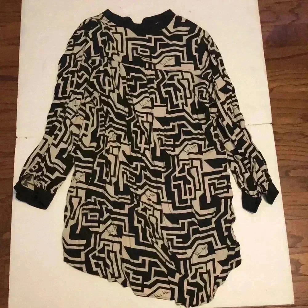 H&M x Richard Allen black and cream long sleeve tunic dress 12 - Picture 4 of 7